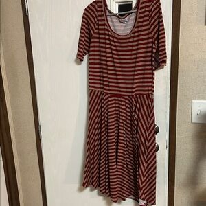 LuLaRoe Burgundy and Black Striped Midi Dress